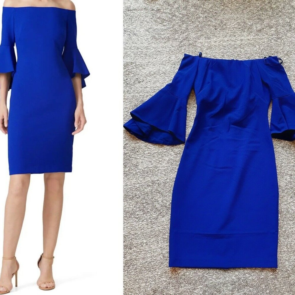 Chelsea28 Blue Cocktail Dress | XS Crepe Off Cold Shoulder Ruffle Navy Nordstrom